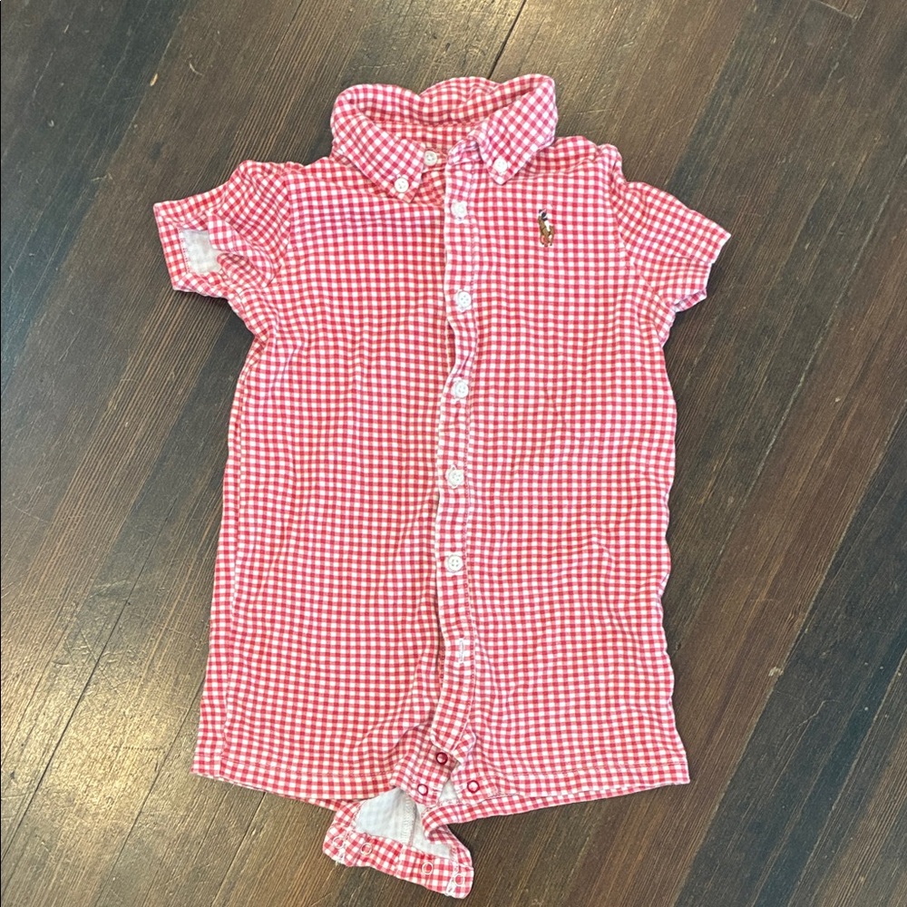 Ralph Lauren Red Gingham Button-Front Baby Romper